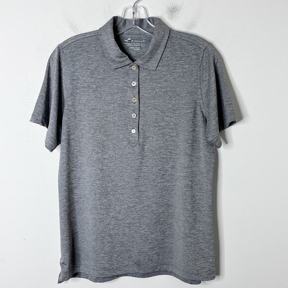 Peter Millar Men's Golf Polo Shirt L Heather Gray Short Sleeve Sport 1/4 Button - Picture 3 of 9